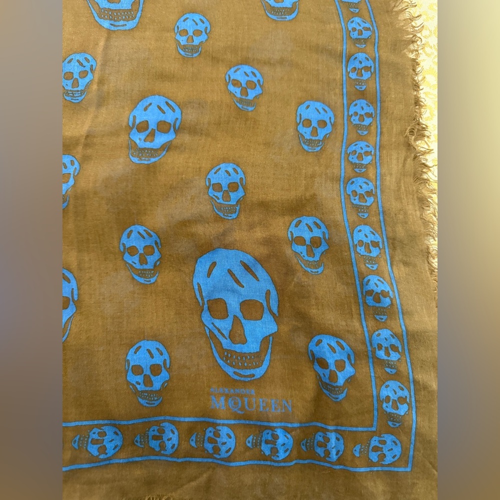 Alexander McQueen Brown & Blue Skull Motif Modal & Silk Scarf